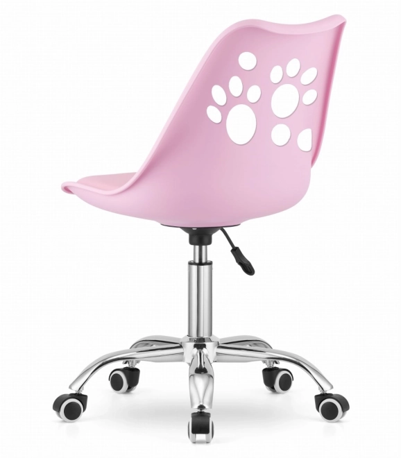 Chaise pivotante rose en cuir éco avec base chromée