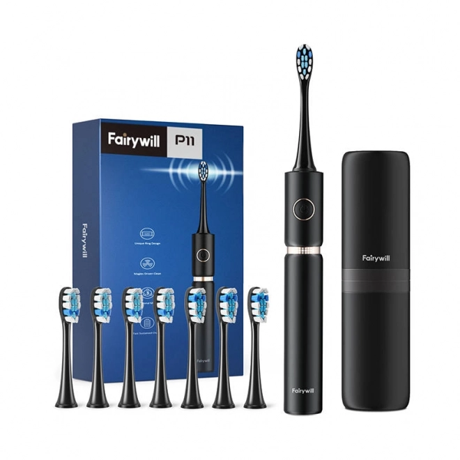 Brosse à dents sonique avec kit de têtes et étui FairyWill FW-P11 (noir)