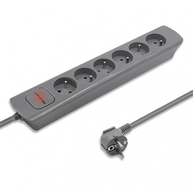 Barre de distribution grise avec 6 prises 1,8m