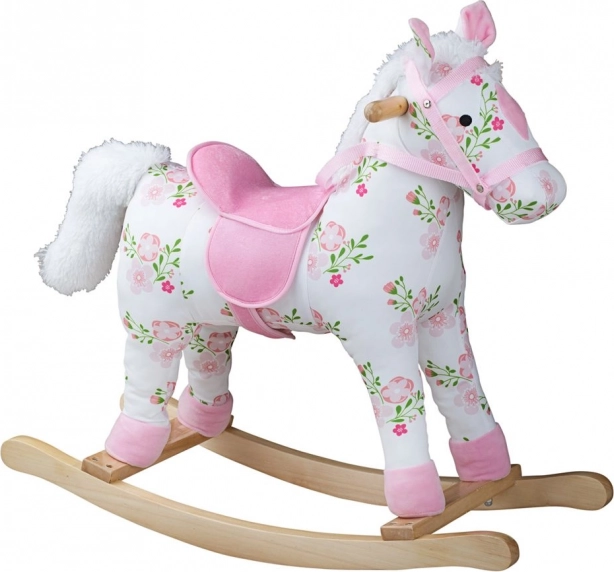 Cheval à bascule en bois avec motif floral