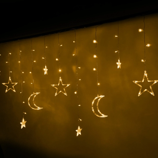 Rideau LED blanc chaud avec étoiles et lunes - 2,5 m, 138 LED