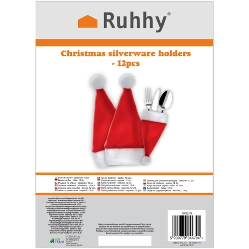Étui à couverts - Chapeaux de Papa Noël, 12 pièces. Ruhhy 22303