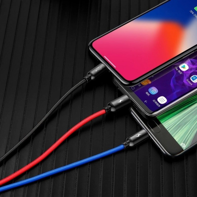 Baseus câble USB rapide 3 en 1 avec connecteurs Type C / Lightning / Micro 3A 1,2M - noir