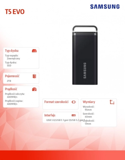 Disque SSD Externe Samsung Portable T5 EVO 2TB USB 3.2 Gen. 1 noir
