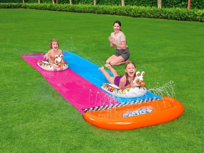 Toboggan aquatique à deux places Lama Rama – Rose-bleu avec matelas