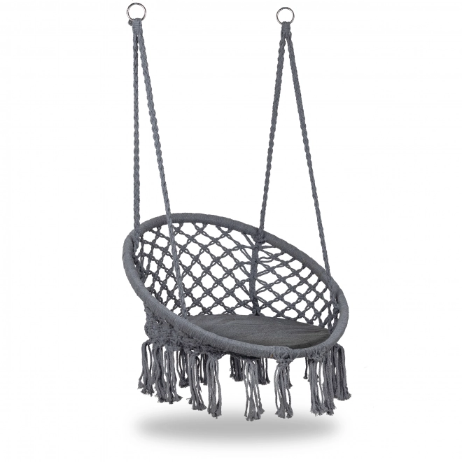 Chaise suspendue Boho avec coussin, balançoire de jardin, grise