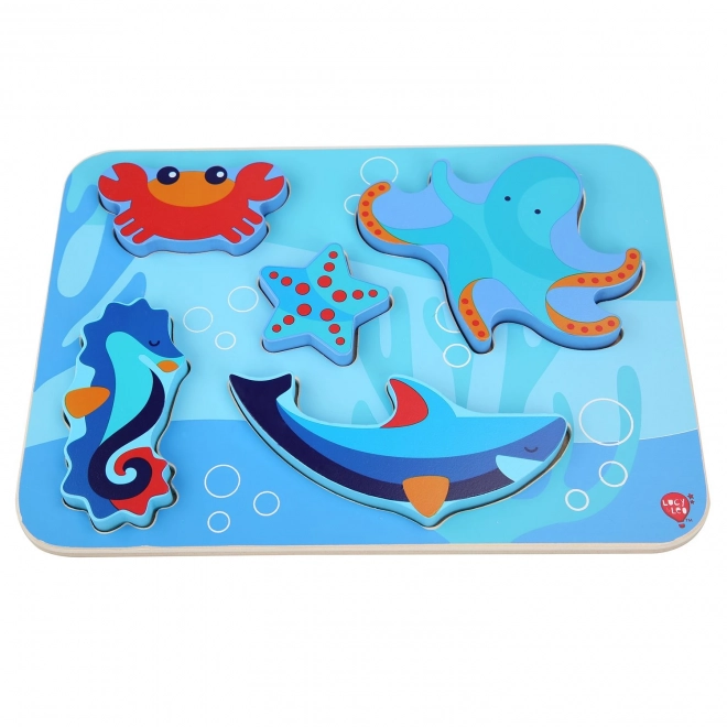 Lucy & Leo Animaux marins - puzzle en bois à encastrer 6 pièces
