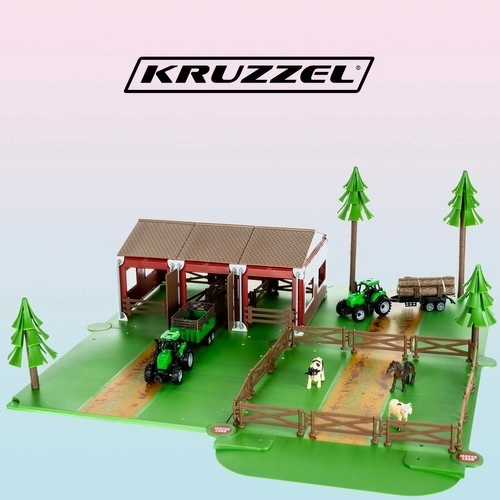 Ferme avec animaux + 2 tracteurs avec remorque