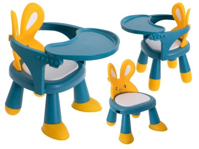 chaises pour nourrir et jouer jaune et bleu