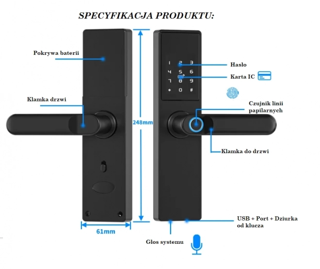 Serrure intelligente de porte Tuya, Serrure électronique de porte à empreinte digitale, code, Wi-Fi, RFID - noir