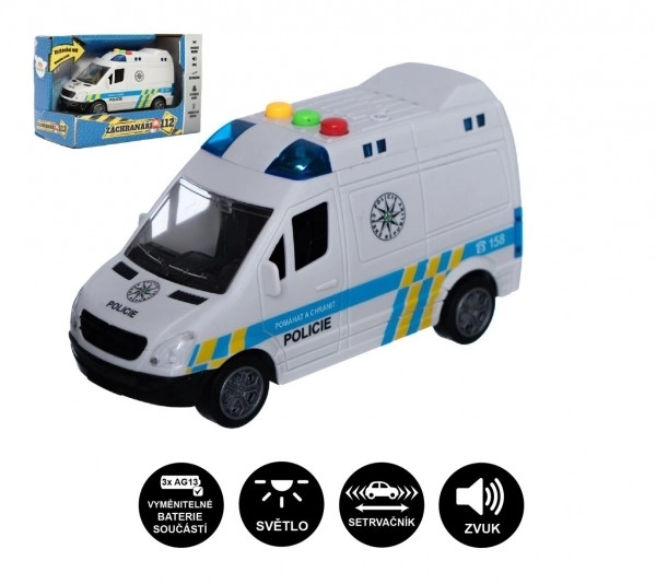 Voiture de police en plastique 15 cm à friction à piles avec son et lumière en boîte 19x13x9 cm