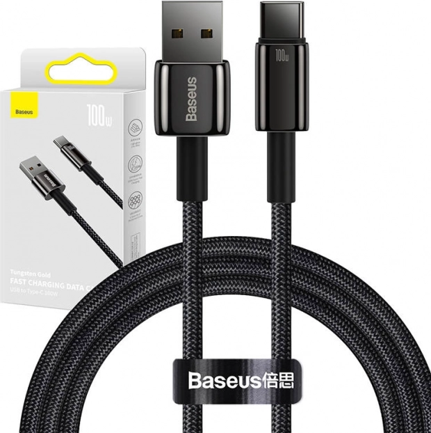Câble de charge rapide Baseus Tungsten Gold USB-C, 100 W, 1 m noir