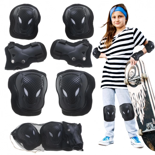 ensemble noir de protections genoux, coudes et poignets