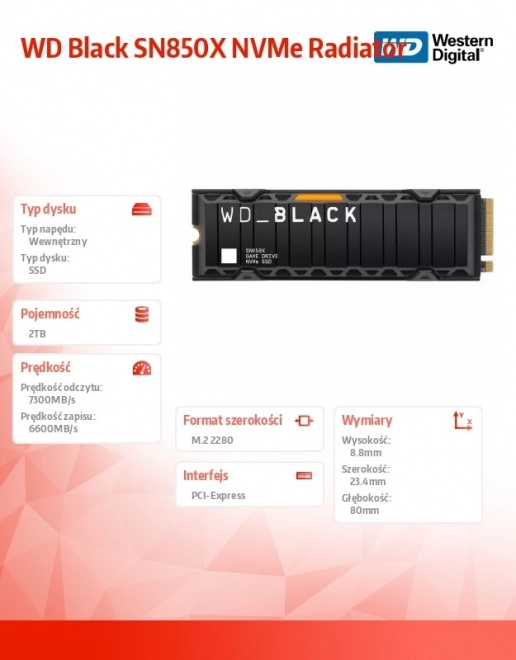 Disque SSD WD Black 2TB SN850X NVMe M.2 PCIe avec refroidisseur