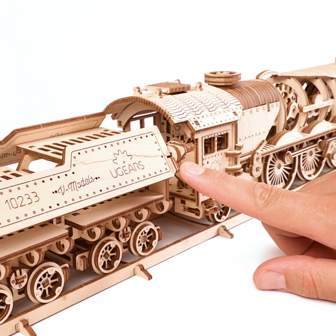 Puzzle 3D Ugears - Locomotive V-express avec wagon 538 pièces