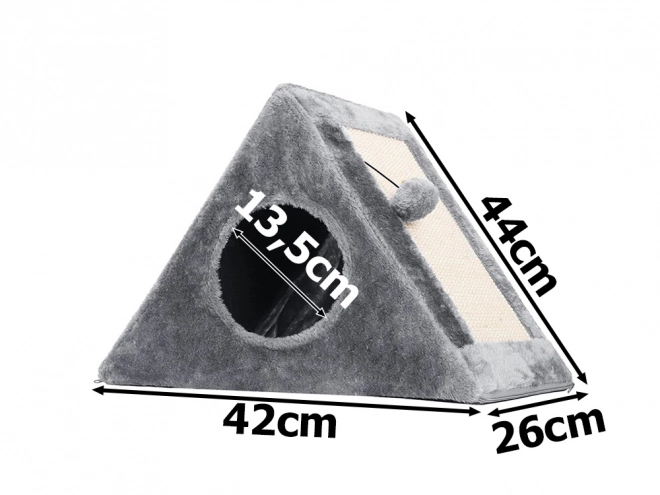 Griffoir triangulaire et maison pour chats avec balle