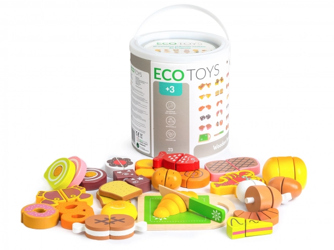 Aliments en bois à découper 23 pièces ECOTOYS