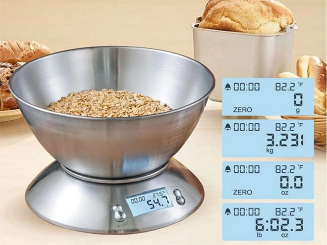 Balance de cuisine numérique avec bol argenté