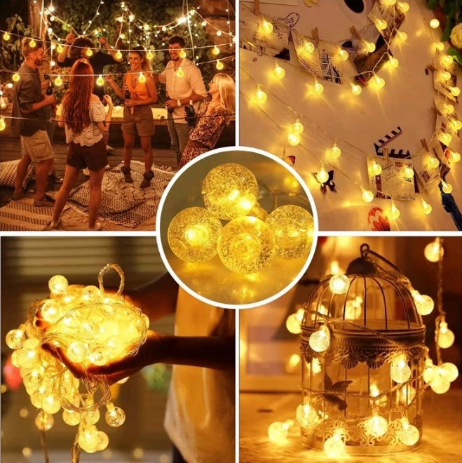 Éclairage de Noël boule 100 LED, blanc chaud, 10m