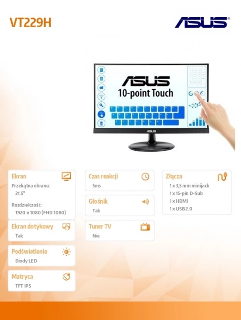 Moniteur 21,5 pouces FHD IPS Tactile 10P HDMI D-SUB USB Haut-parleur