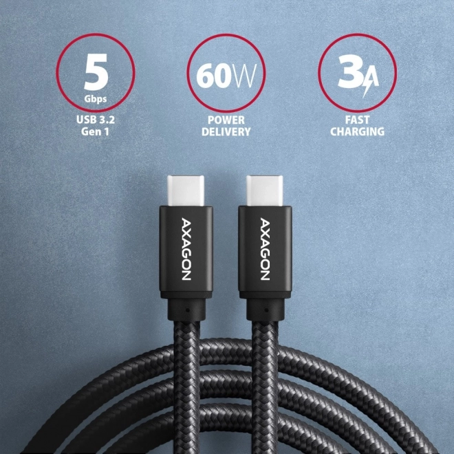 Câble USB-C à USB-C 3m, Power Delivery 60W, flexible tressé