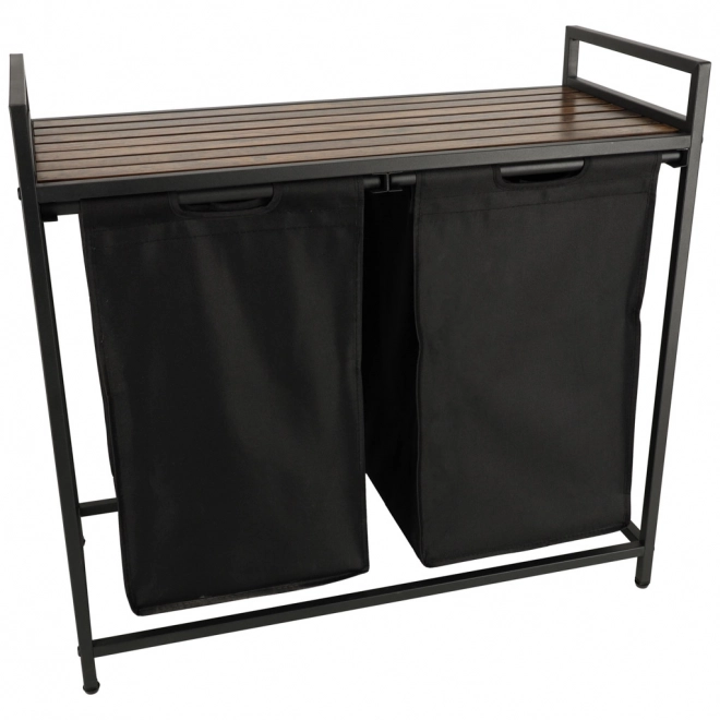 Panier à linge à deux compartiments avec étagère en bois noir Loft
