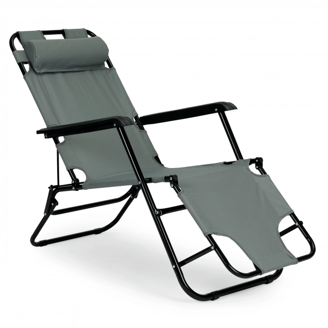 Chaise longue de jardin avec appuie-tête gris