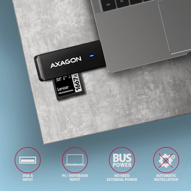 Lecteur de cartes externe USB-A 3.2 Gen 1 AXAGON avec prise en charge UHS-I