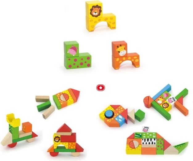 50 blocs colorés à motifs de zoo