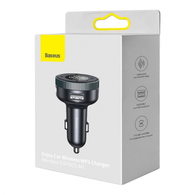 Baseus Enjoy Chargeur sans fil MP3 pour voiture, Bluetooth 5.0, microSD, AUX (noir)