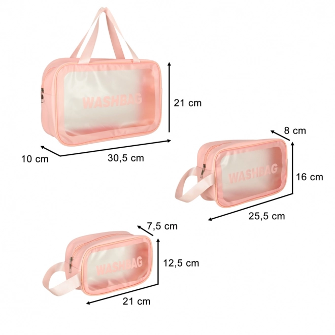 Trousses de toilette transparentes, étanches, ensemble de 3 pièces roses