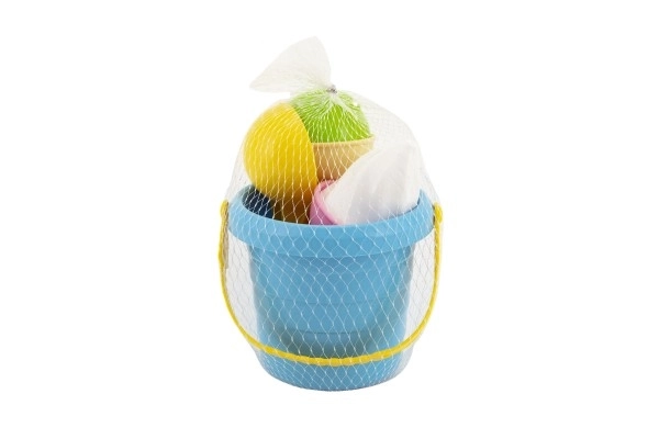 Ensemble pour sable en plastique seau + moules à glace dans un filet 12x17x12cm 12m+