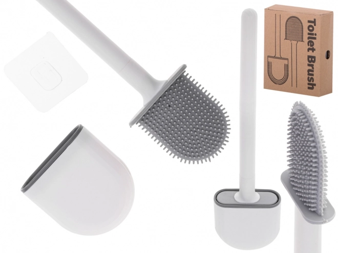 Brosse WC en silicone blanche avec récipient
