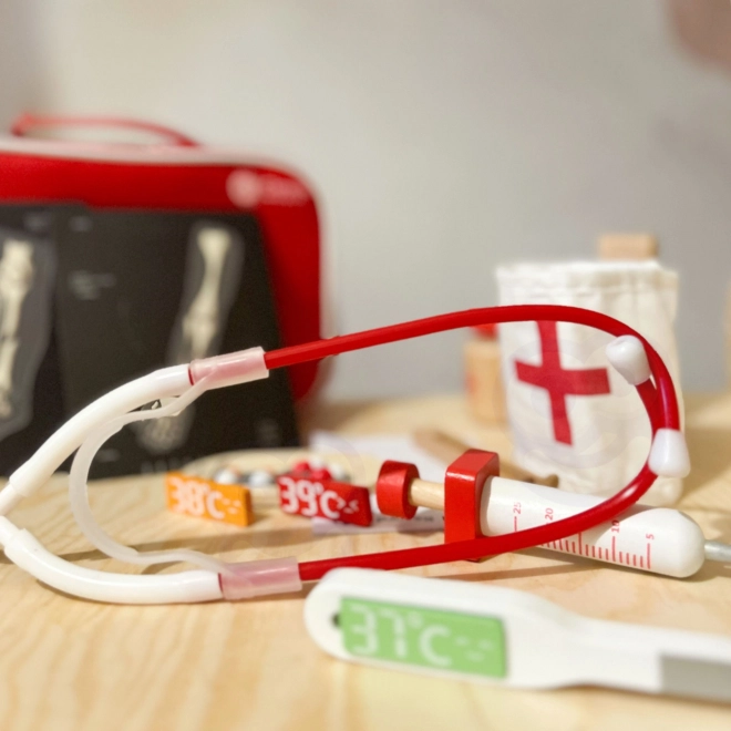 Set docteur/médecin 19 pièces bois/plastique en emballage papier 21x16x8cm