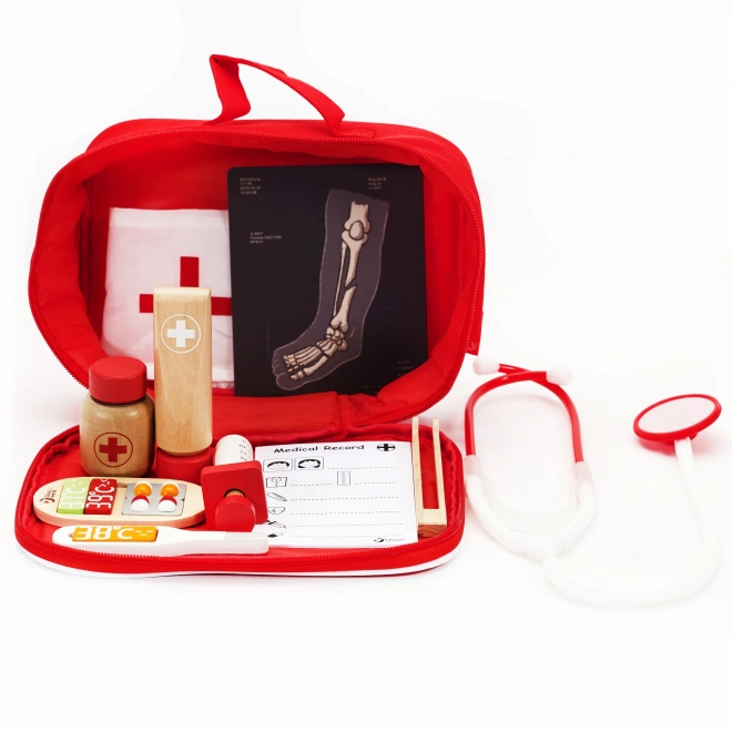 Set docteur/médecin 19 pièces bois/plastique en emballage papier 21x16x8cm