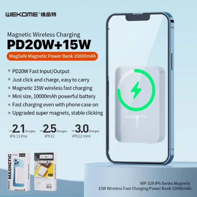 Powerbank inductive 10000 mAh Fast Charging PD 20W MagSafe blanc