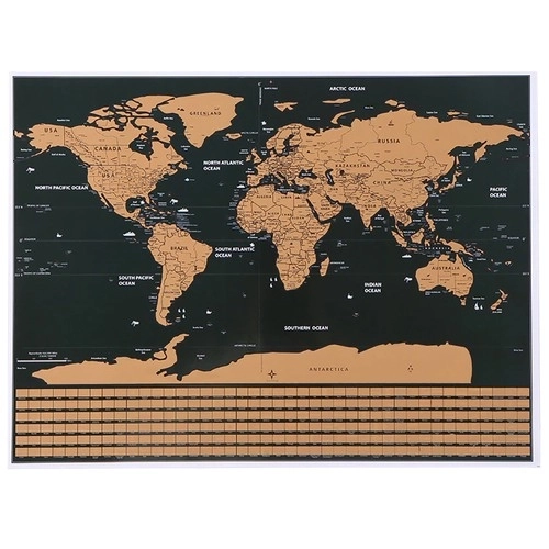 Carte du monde à gratter avec drapeaux et accessoires