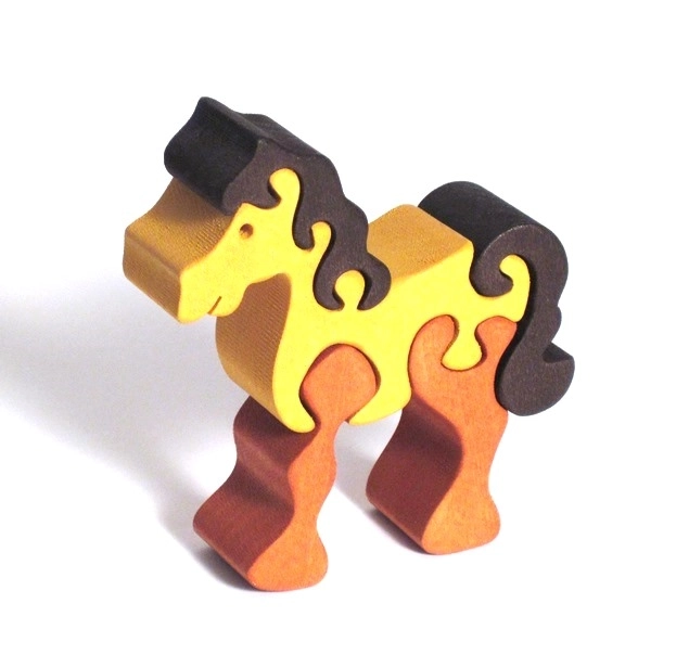 Fauna puzzle en bois à encastrer cheval marron