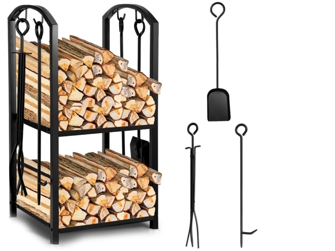 Support pour bois de chauffage avec accessoires