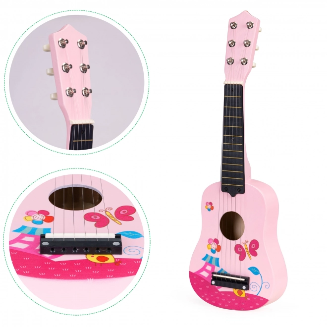 Guitare en bois pour enfants, cordes métalliques, rose ECOTOYS
