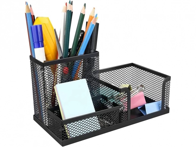 Organisateur de bureau en maille noire avec 3 compartiments