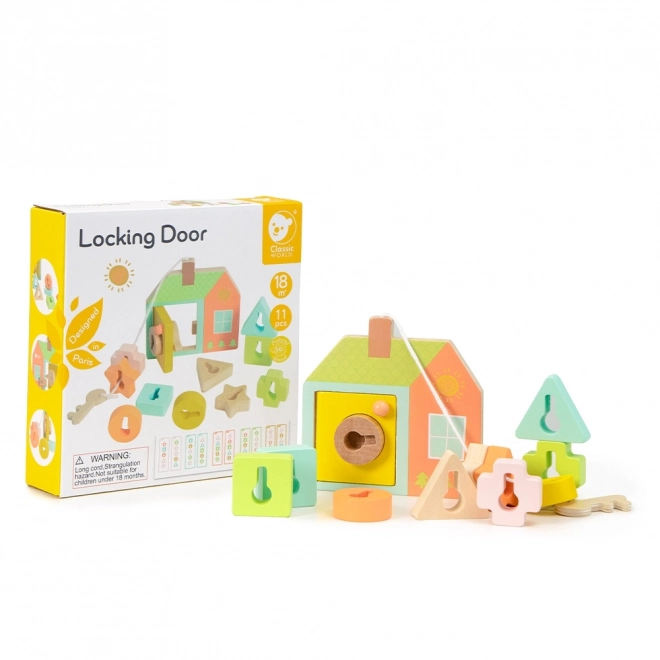 Classic World Montessori jouet d'enfilage en bois clés et portes 11 pièces