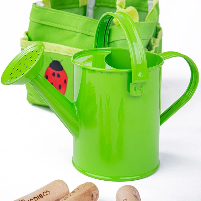Bigjigs Toys Ensemble d'outils de jardinage dans un sac en toile vert