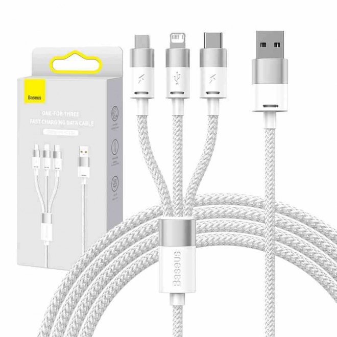 Câble 3en1 USB Baseus série StarSpeed, USB-C + micro + Lightning 3,5A, 1,2 m (blanc)