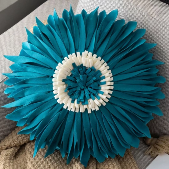 Housse de coussin ronde - chrysanthème, bleu 45cm