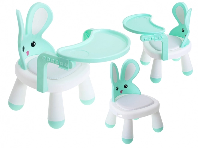 Chaise de nourrissage et de jeu avec table turquoise