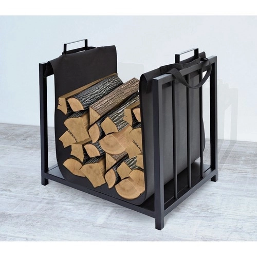 Panier et sac à bois pour cheminée 2en1