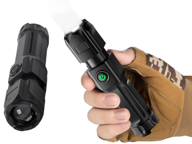 Lampe torche LED tactique rechargeable avec fonction zoom