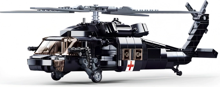 UH‑60 de sauvetage réaliste avec rotors fonctionnels