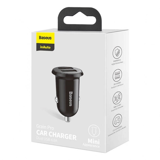chargeur voiture Baseus Grain Pro 2x USB noir